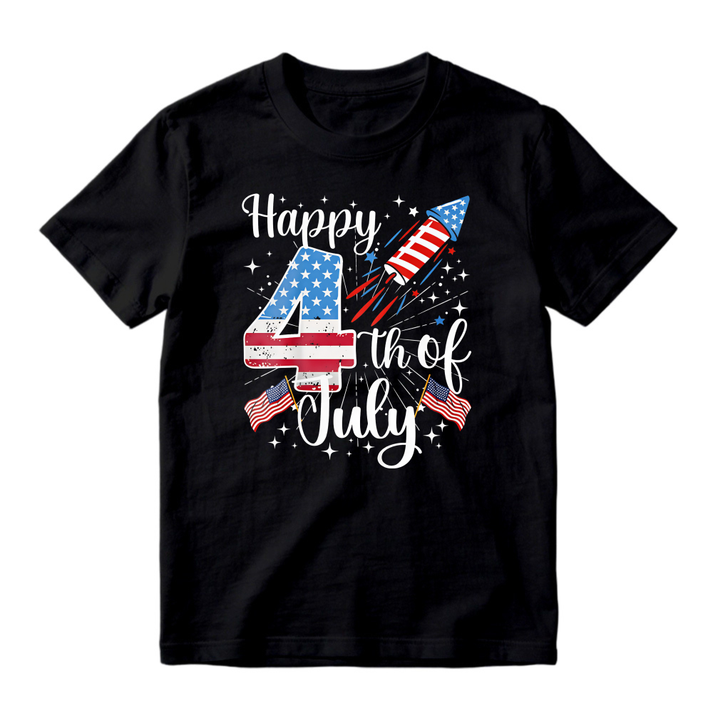 Happy 4th Of July American Flag Fireworks Design T-shirt