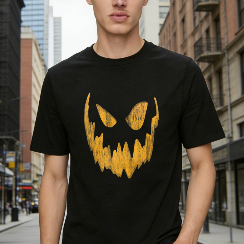 Scary Halloween Pumpkin Face Graphic T-shirt