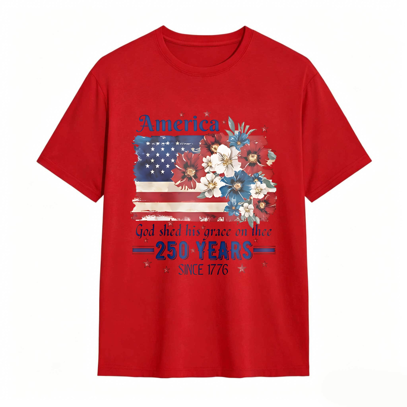 America Flag With Flowers And Text God Shed His Grace On Thee 250 Years Since 1776 T-shirt
