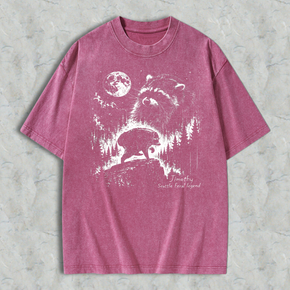 Bear And Moon Forest Graphic Washed T-shirt