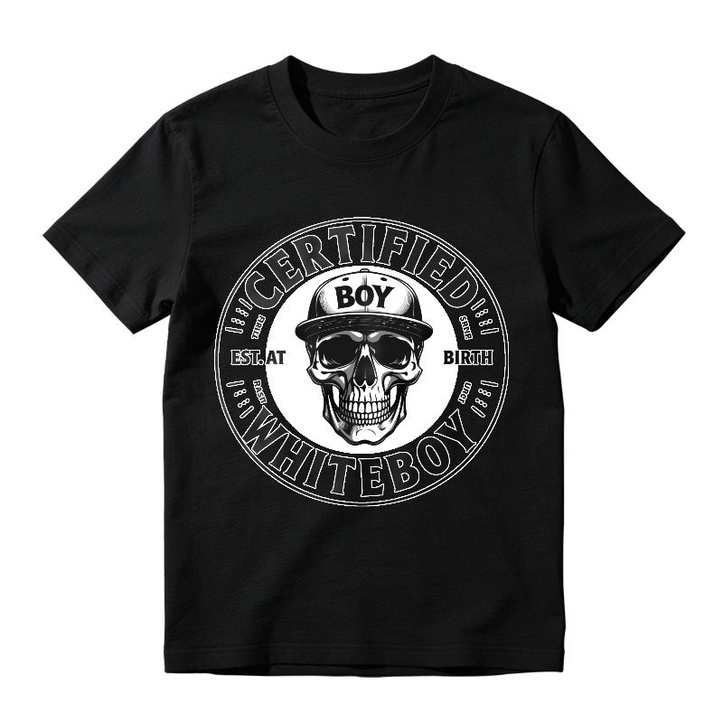 Skull With Hat And Text Certified Boy Whiteboy Est At Birth Unisex Classic T-shirt