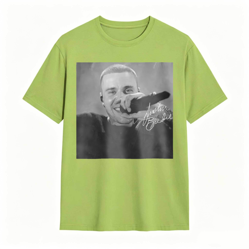 Justin Bieber Singing With Microphone Signature tshirt 100% cotton