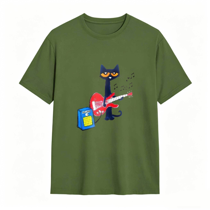 Pete the Cat Playing Guitar Funny Graphic Tee