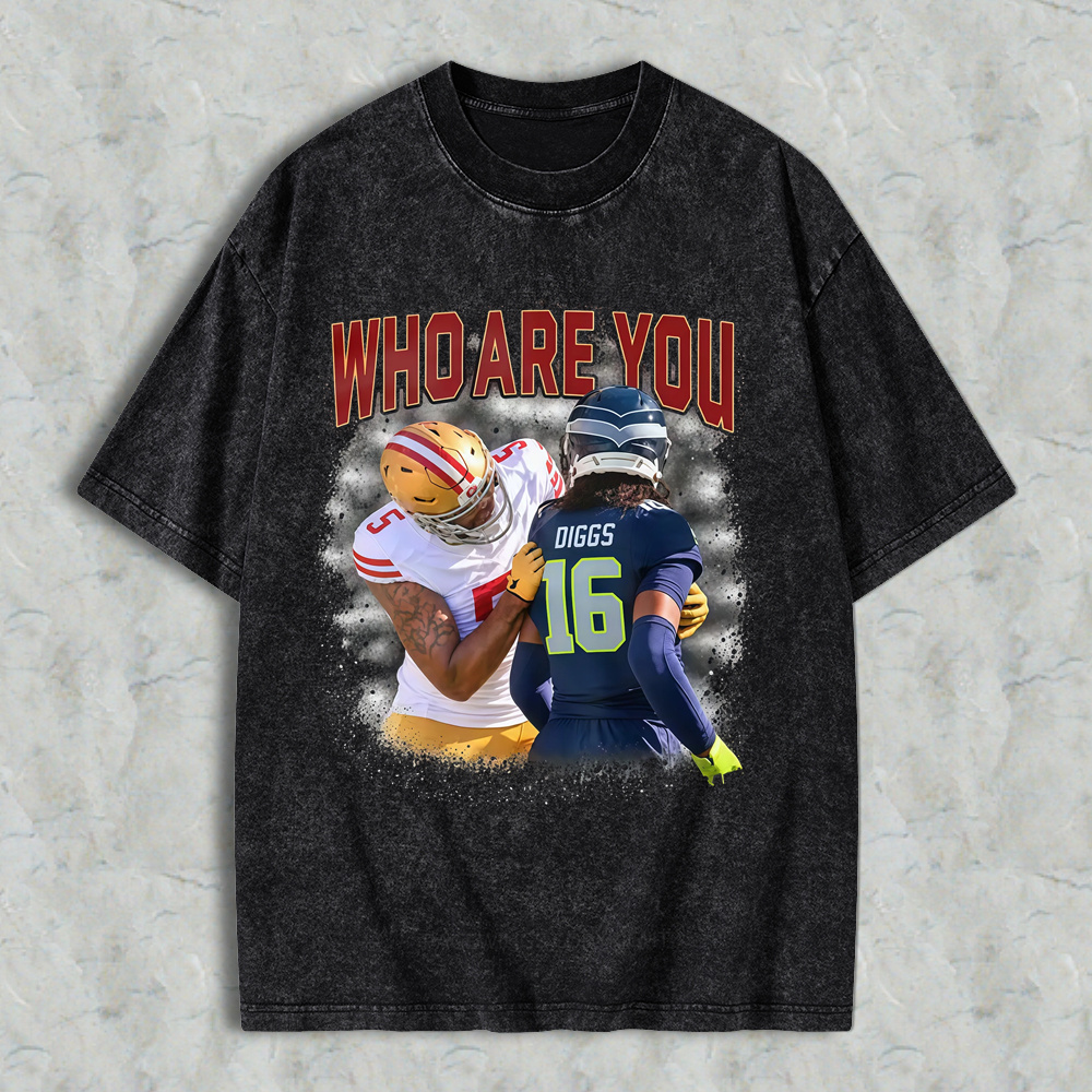 Who Are You Number 16 Football Player Graphic Washed T-shirt