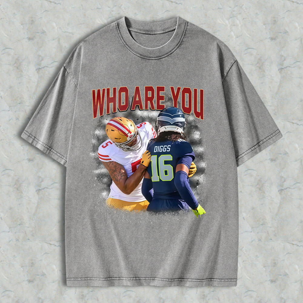 Who Are You Number 16 Football Player Graphic Washed T-shirt