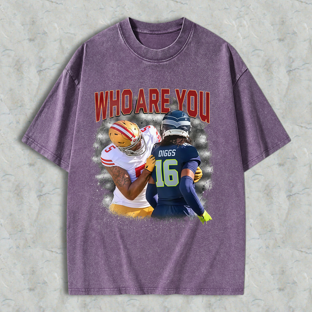 Who Are You Number 16 Football Player Graphic Washed T-shirt