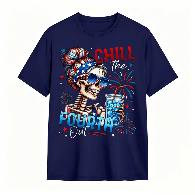 Chill The Fourth Out Patriotic Skeleton 4th of July T-Shirt