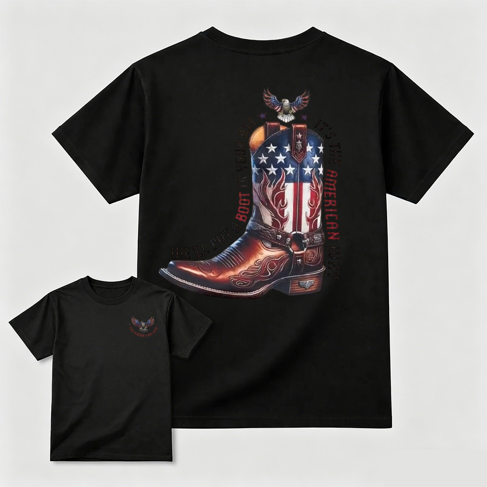 American Flag Cowboy Boots Eagle T-Shirt