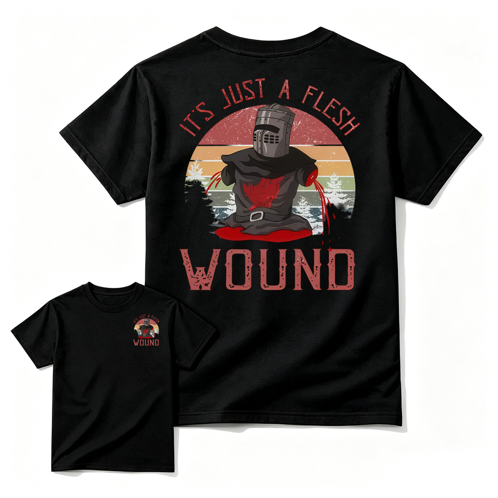 It's just a flesh wound Graphic Shirt, Black Knight Quote Tee, Monty Python and the Holy Grail Movie Shirt, Funny British Comedy Shirt, Retro Cult Film Fan Gift, Unisex Graphic T-Shirt