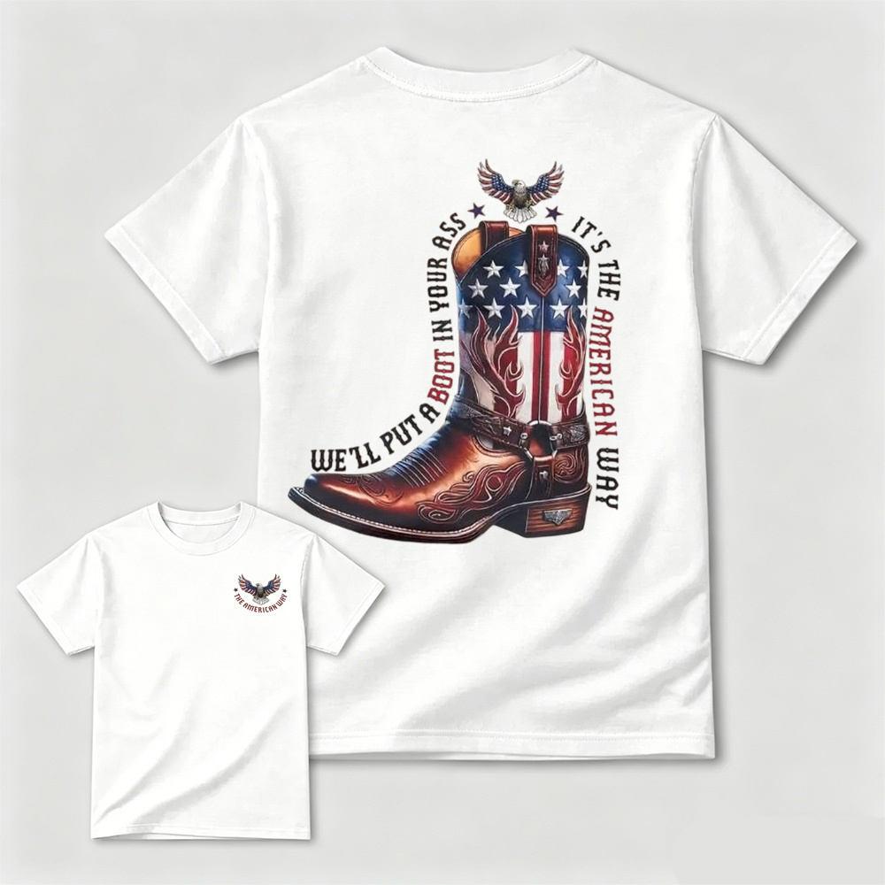 American Flag Cowboy Boots Eagle T-Shirt