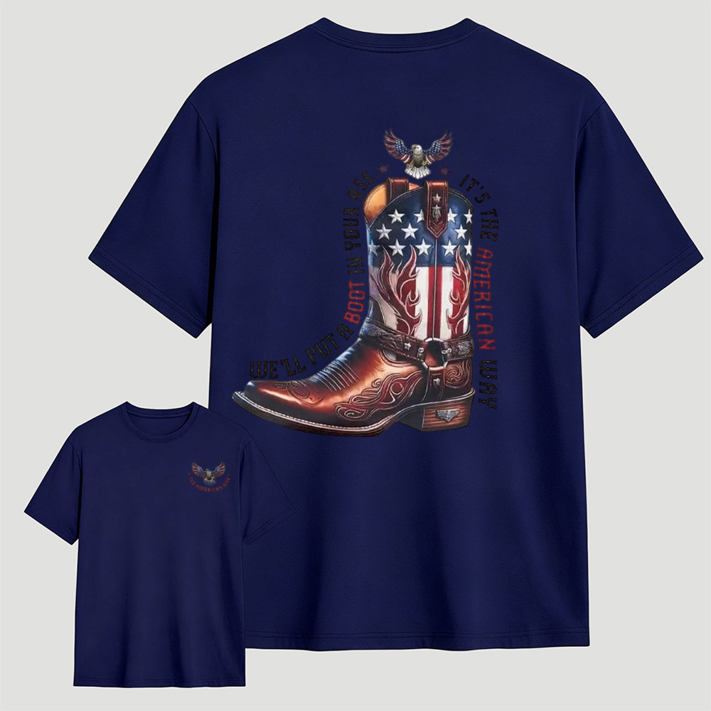American Flag Cowboy Boots Eagle T-Shirt
