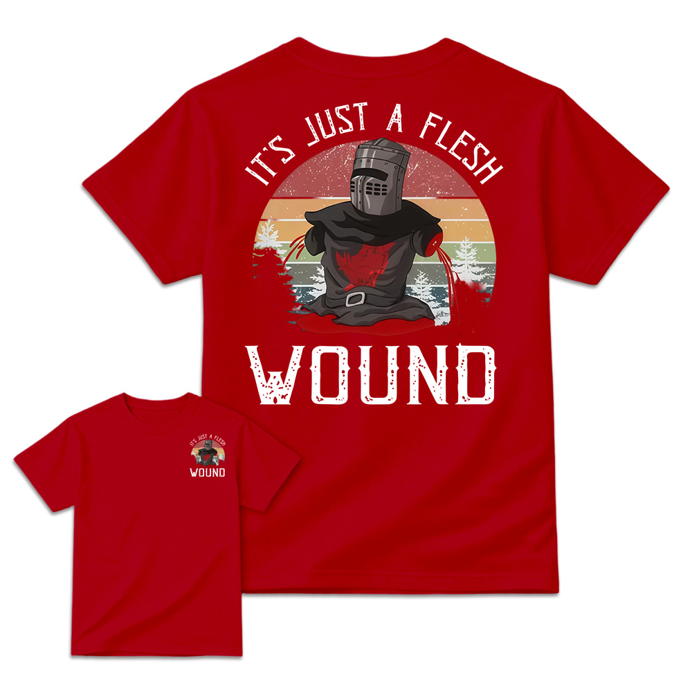 It's just a flesh wound Graphic Shirt, Black Knight Quote Tee, Monty Python and the Holy Grail Movie Shirt, Funny British Comedy Shirt, Retro Cult Film Fan Gift, Unisex Graphic T-Shirt