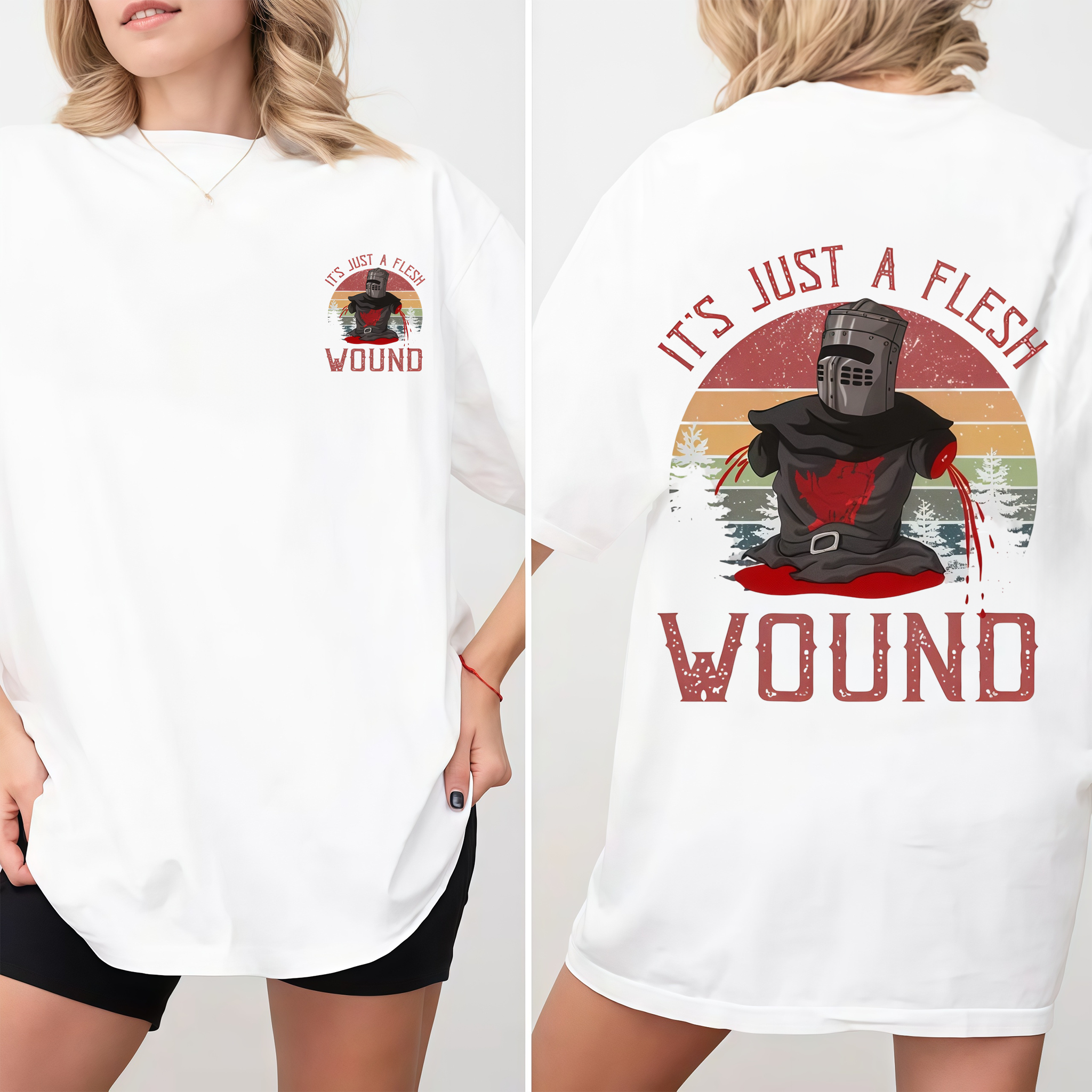 It's just a flesh wound Graphic Shirt, Black Knight Quote Tee, Monty Python and the Holy Grail Movie Shirt, Funny British Comedy Shirt, Retro Cult Film Fan Gift, Unisex Graphic T-Shirt