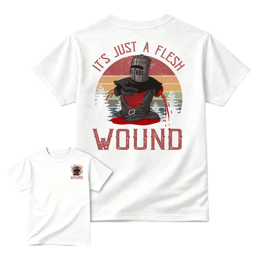 It's just a flesh wound Graphic Shirt, Black Knight Quote Tee, Monty Python and the Holy Grail Movie Shirt, Funny British Comedy Shirt, Retro Cult Film Fan Gift, Unisex Graphic T-Shirt