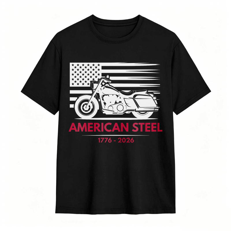 American Flag Motorcycle American Steel 1776 2026 Unisex Classic T-shirt