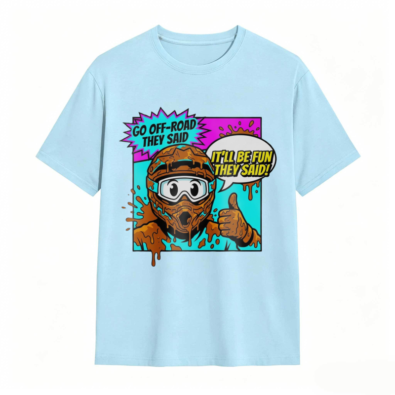 Off Road Adventure Cartoon Character With Mud And Speech Bubbles T-shirt