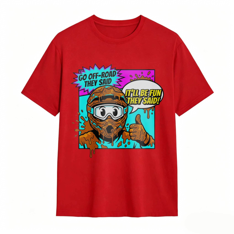 Off Road Adventure Cartoon Character With Mud And Speech Bubbles T-shirt