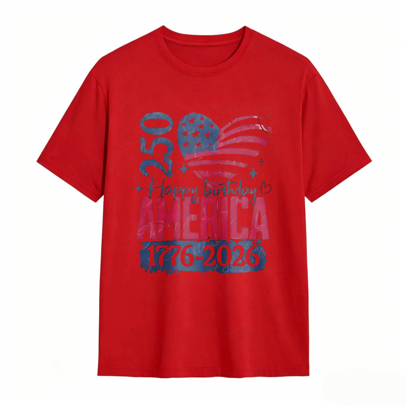 250th Birthday America 1776 2026 Patriotic Heart Flag Design T-shirt
