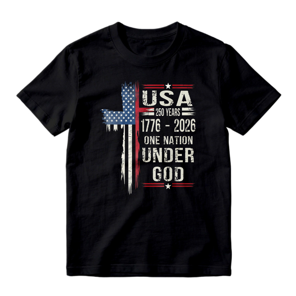 American Flag Cross Usa 250 Years 1776 2026 One Nation Under God T-shirt