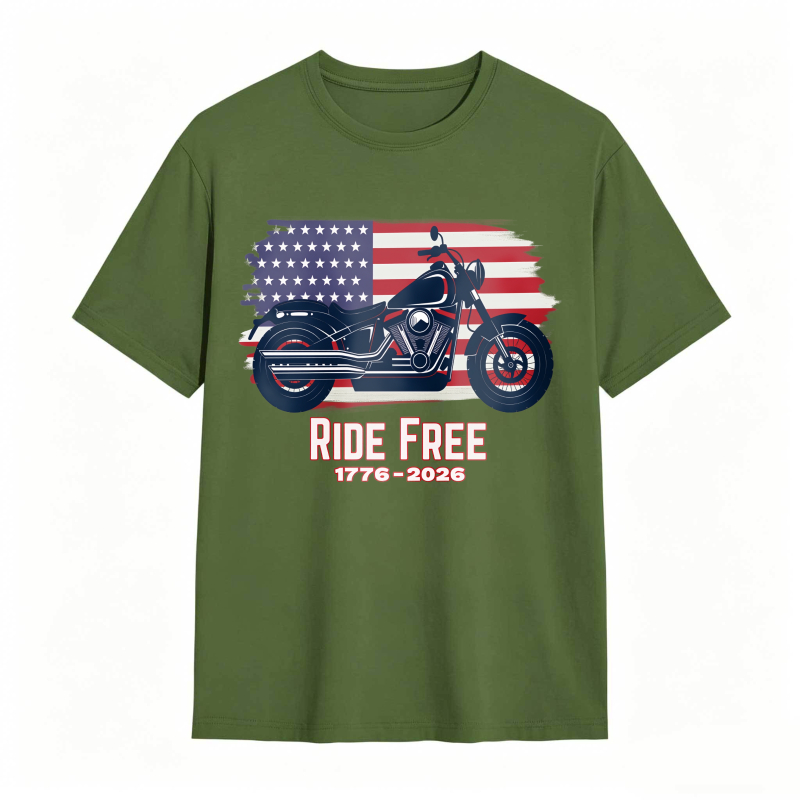 American Flag Motorcycle Ride Free 1776 2026 Unisex Classic T-shirt