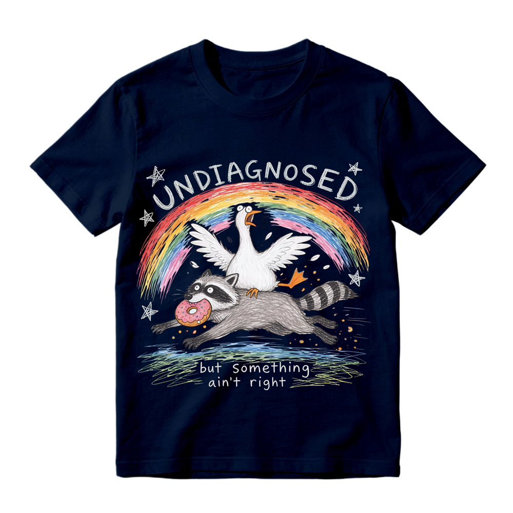 Comfort Colors Undiagnosed But Something Ain't Right TShirt, Funny Goose Riding Raccoon Tee, Silly Goose T-Shirt, Mental Health Humor Gift