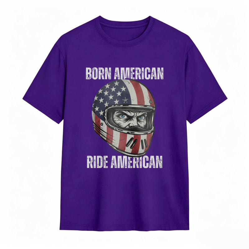 American Flag Helmet Born American Ride American T-shirt