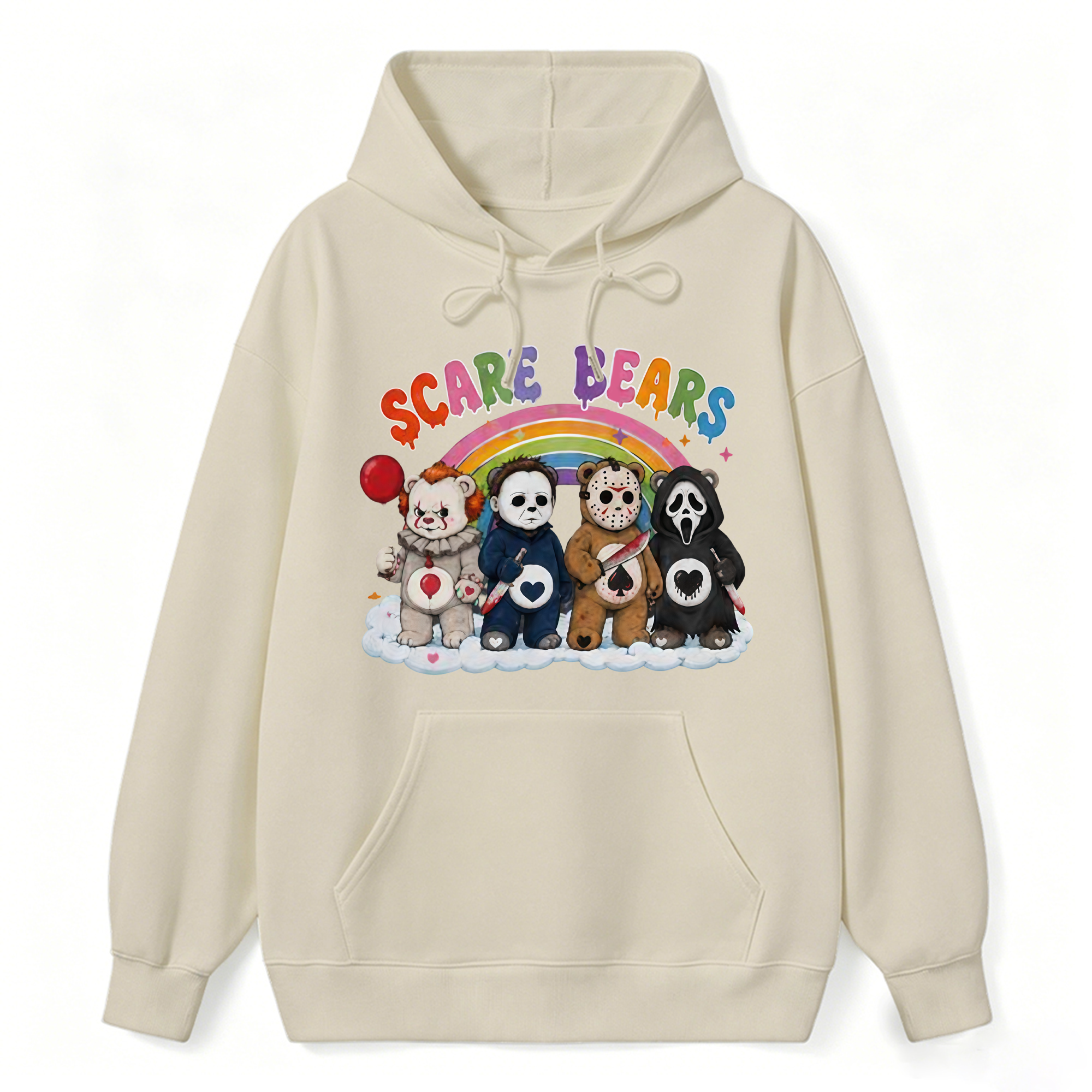 Scare Bears Cute Halloween Graphic Hoodie, Unisex Long‑Sleeve Pullover Hooded Sweatshirt for Fall Holiday Casual Daily Outfits