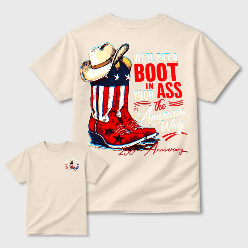 Retro Patriotic Cowboy Boots Statement Crewneck T-Shirt