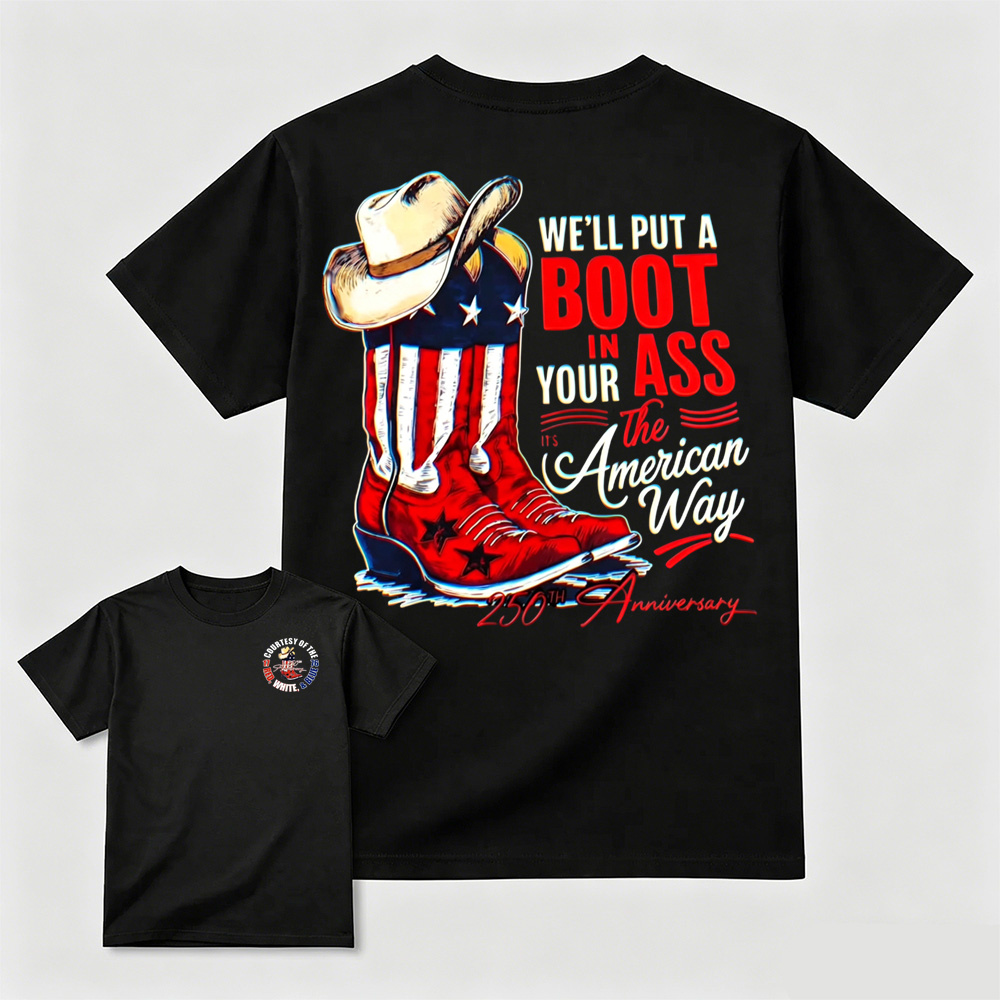 Retro Patriotic Cowboy Boots Statement Crewneck T-Shirt