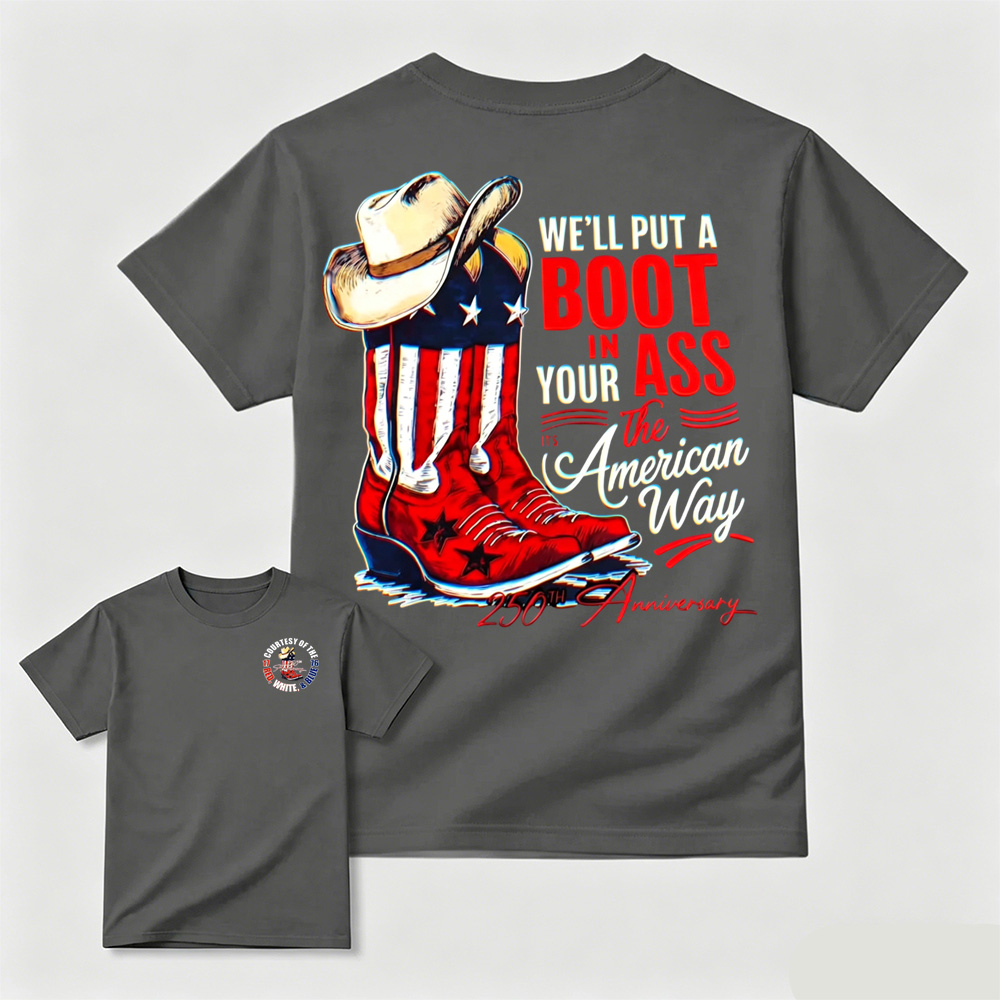 Retro Patriotic Cowboy Boots Statement Crewneck T-Shirt