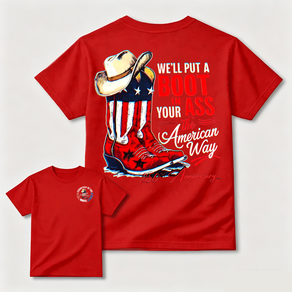 Retro Patriotic Cowboy Boots Statement Crewneck T-Shirt