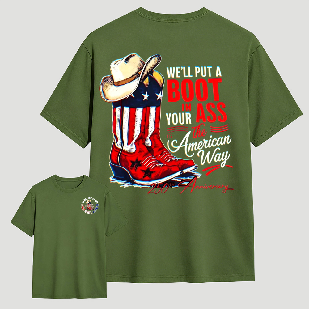 Retro Patriotic Cowboy Boots Statement Crewneck T-Shirt