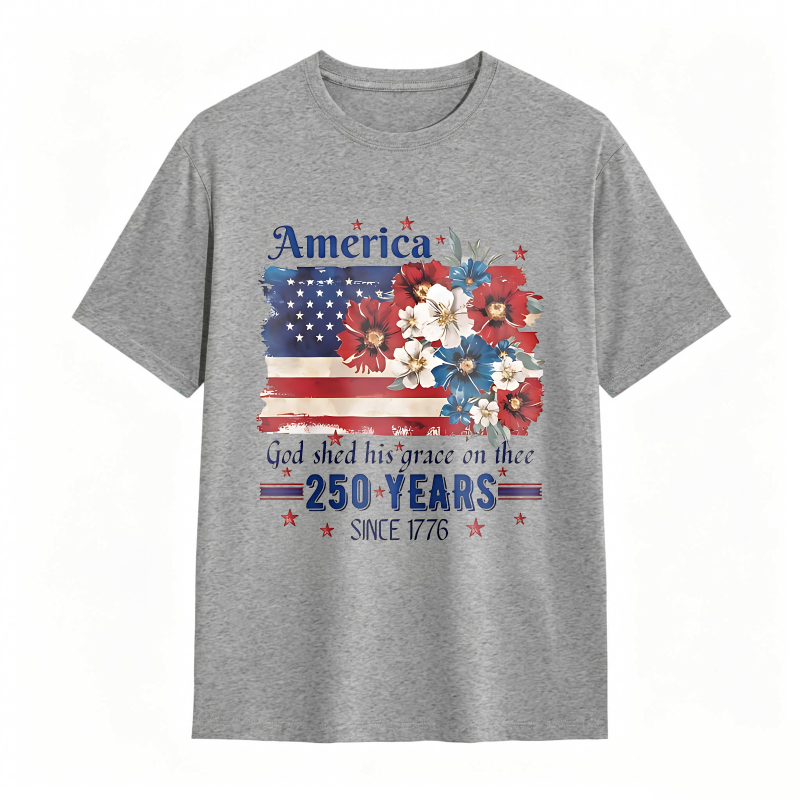 America Flag With Flowers And Text God Shed His Grace On Thee 250 Years Since 1776 T-shirt
