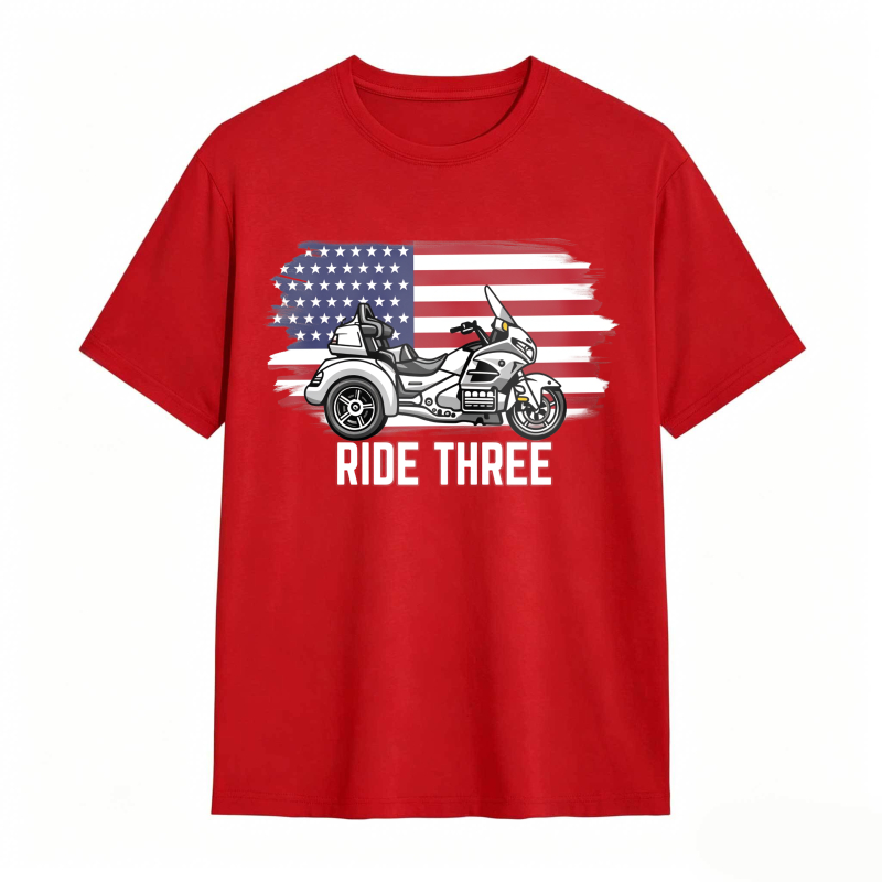 Motorcycle With American Flag Ride Three Unisex Classic T-shirt