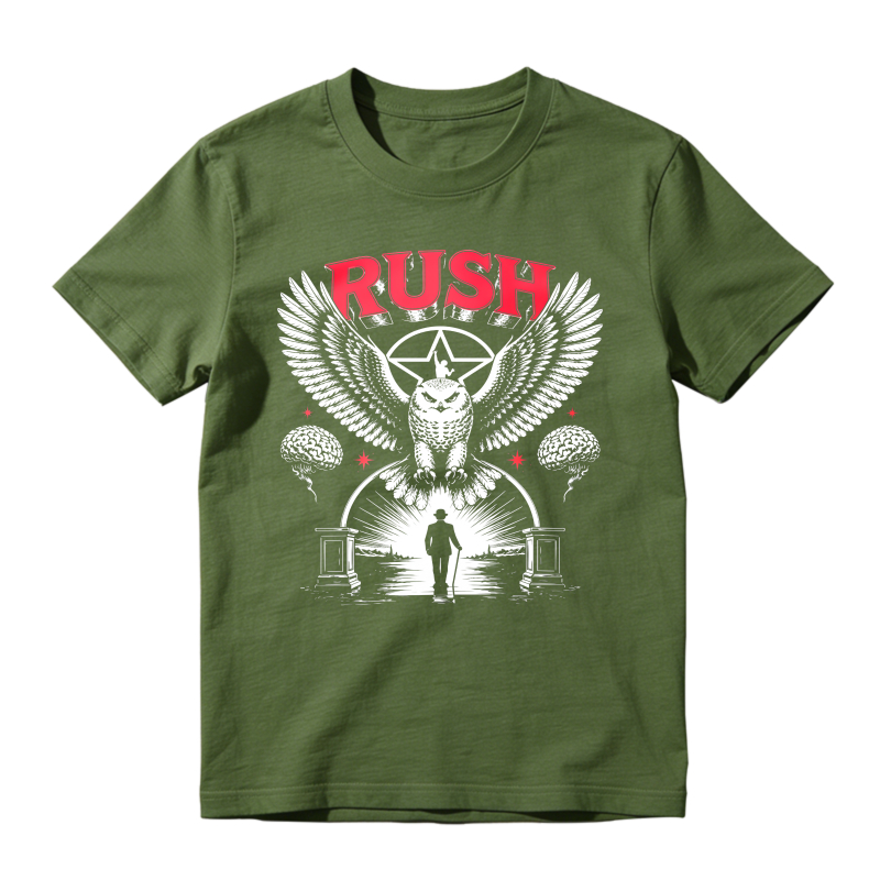 Rush Band Vintage Rock Owl Wings Pentagram Silhouette Unisex Classic T-shirt