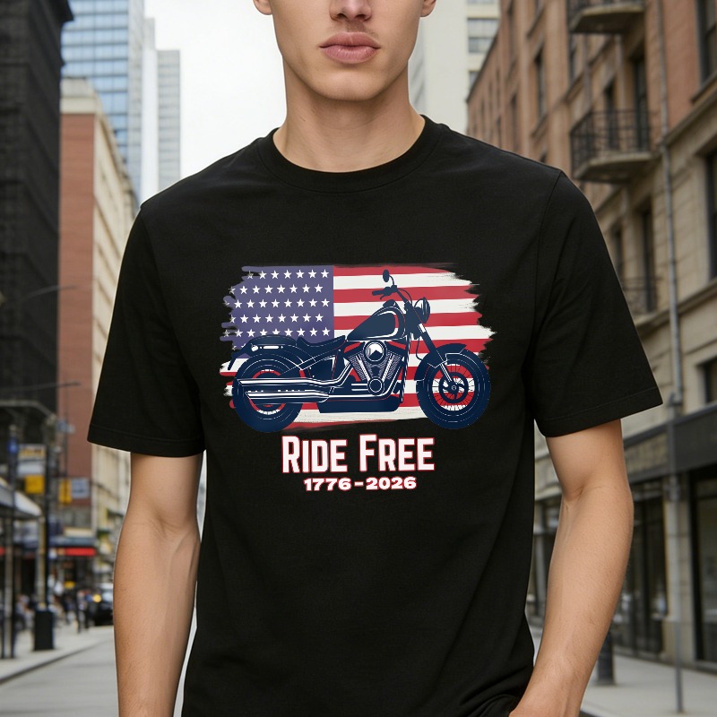 American Flag Motorcycle Ride Free 1776 2026 Unisex Classic T-shirt