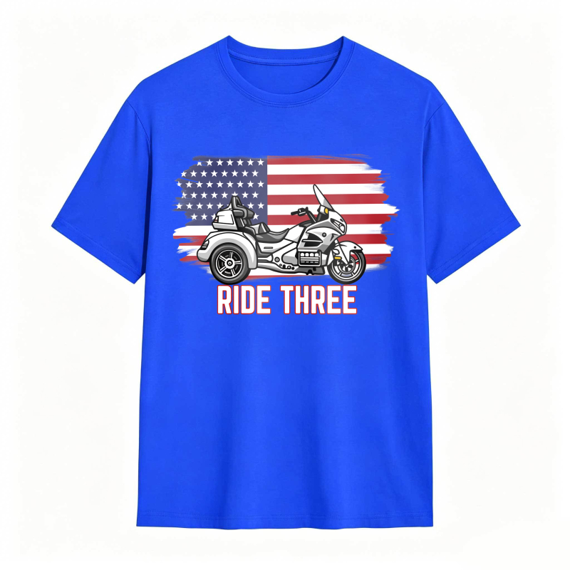 Motorcycle With American Flag Ride Three Unisex Classic T-shirt