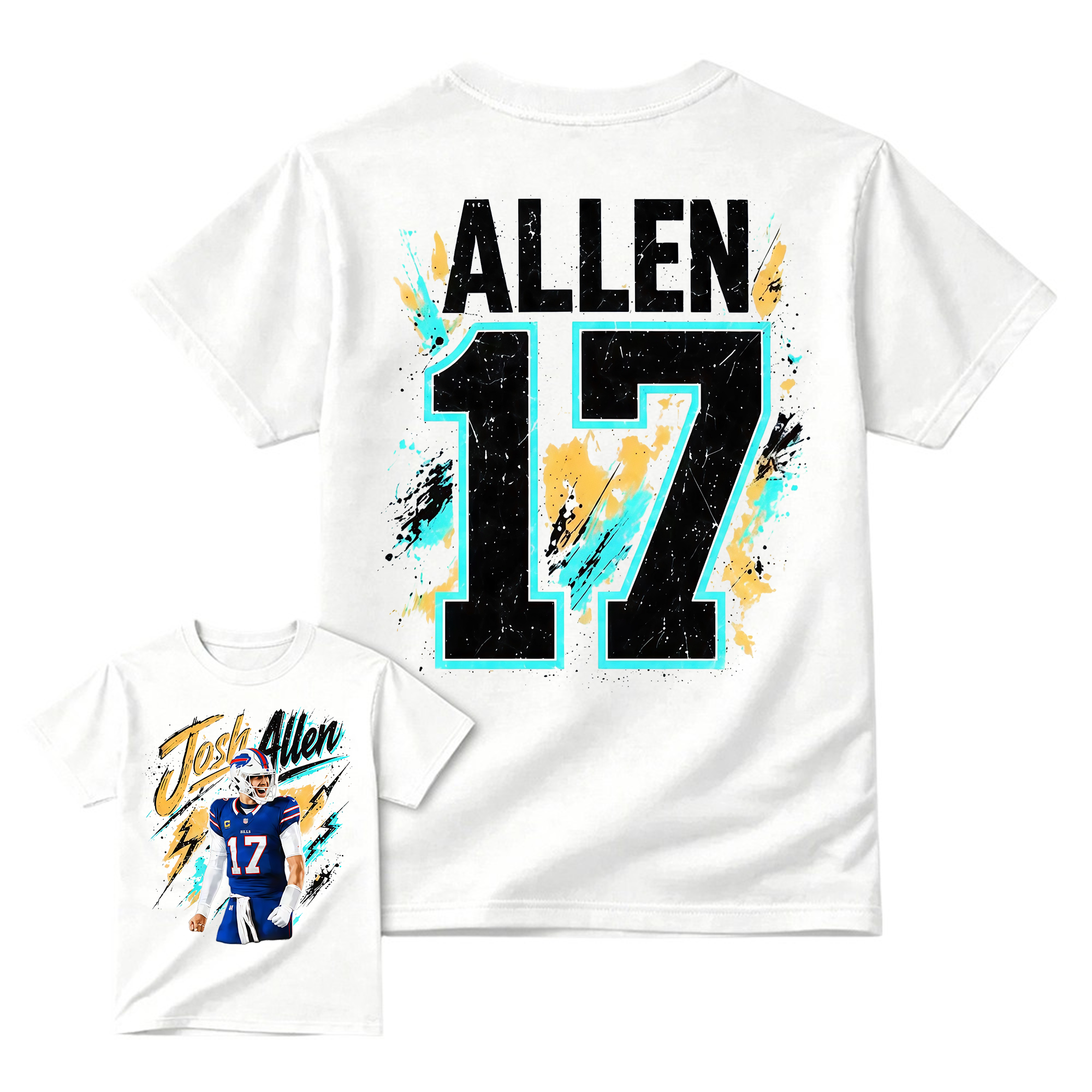 Blue Red Number 17 Football Graphic T-Shirt, Quarterback Game Day Tee, Two-Sided Unisex Sports Fan Shirt