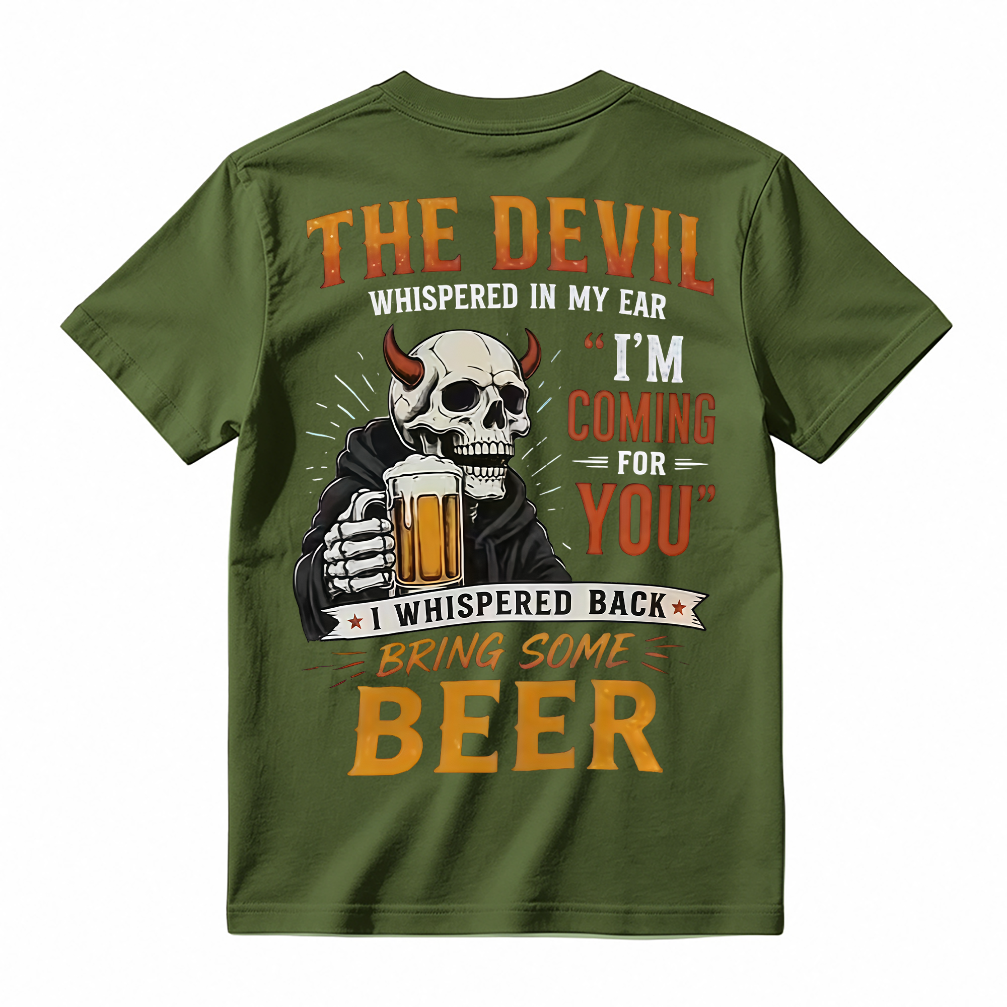 The Devil Whispered in My Ear Funny Beer Graphic T-Shirt – Unisex Casual Short Sleeve Tee