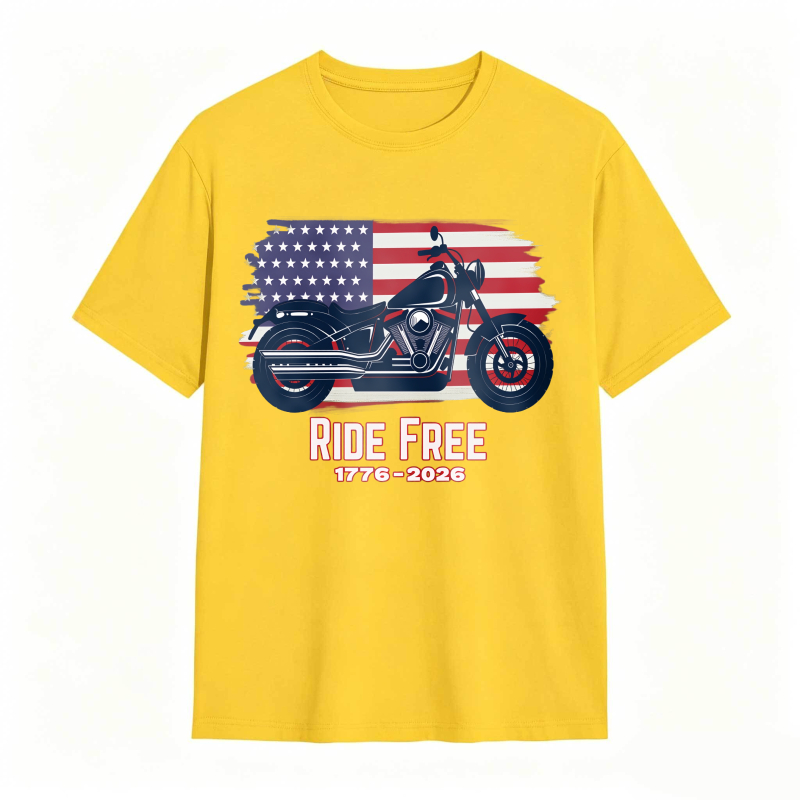 American Flag Motorcycle Ride Free 1776 2026 Unisex Classic T-shirt