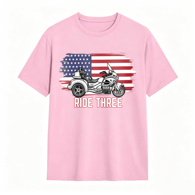 Motorcycle With American Flag Ride Three Unisex Classic T-shirt