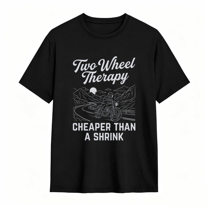 Two Wheel Therapy Motorcycle Mountain Scene Cheaper Than A Shrink T-shirt