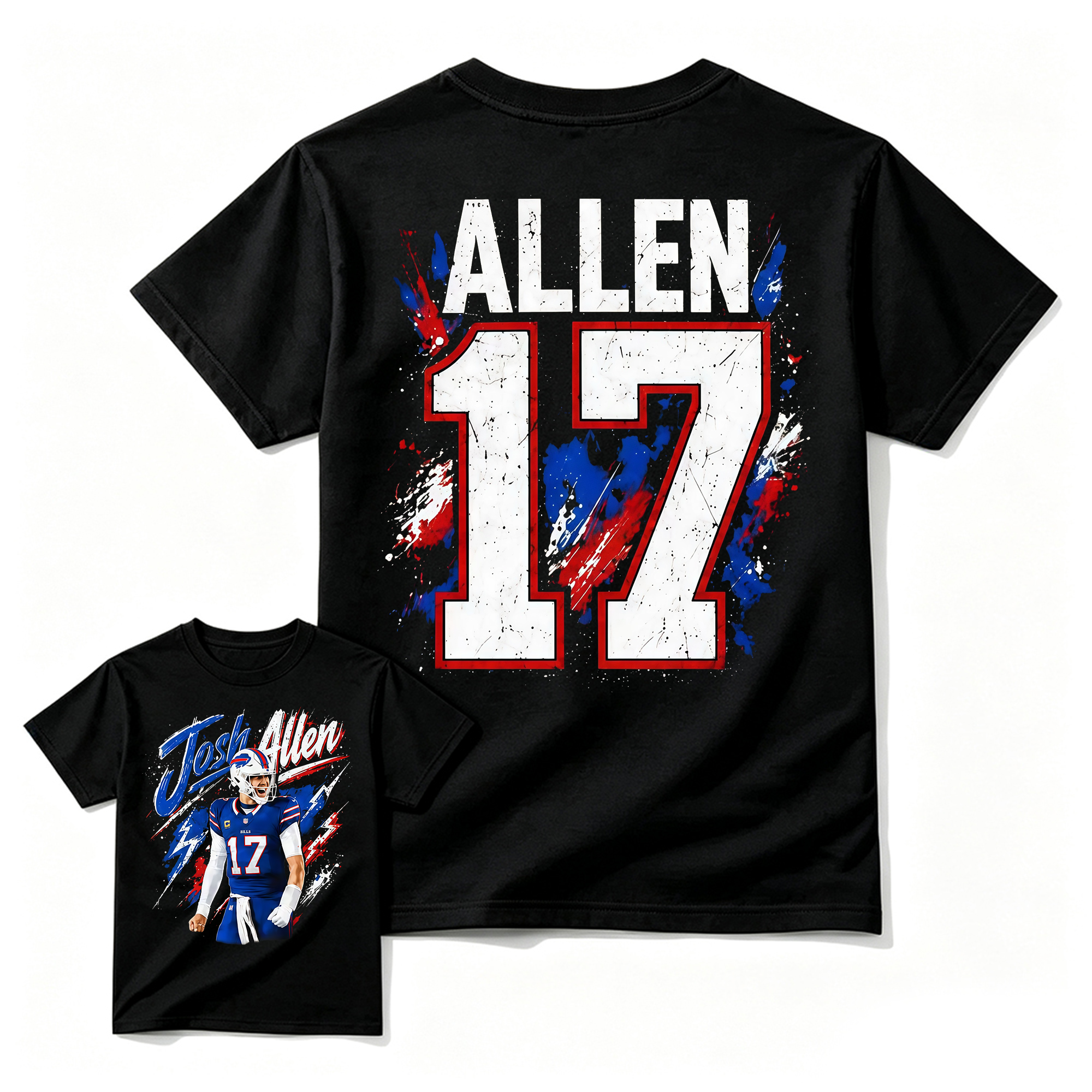 Blue Red Number 17 Football Graphic T-Shirt, Quarterback Game Day Tee, Two-Sided Unisex Sports Fan Shirt