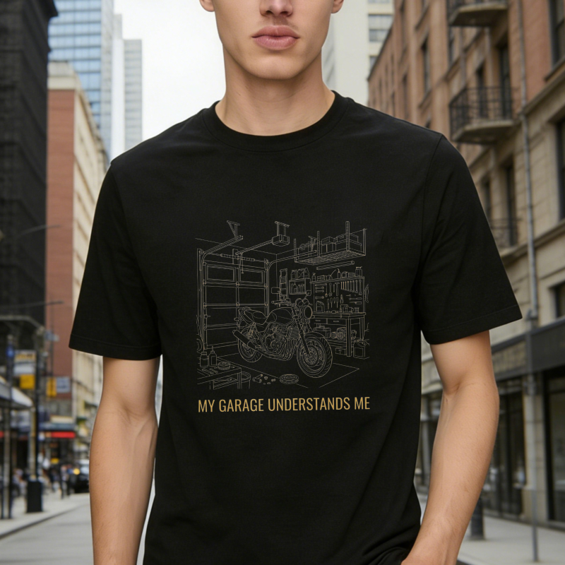 Garage Motorcycle Workshop Scene With Text My Garage Understands Me T-shirt