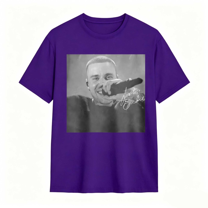 Justin Bieber Singing With Microphone Signature tshirt 100% cotton