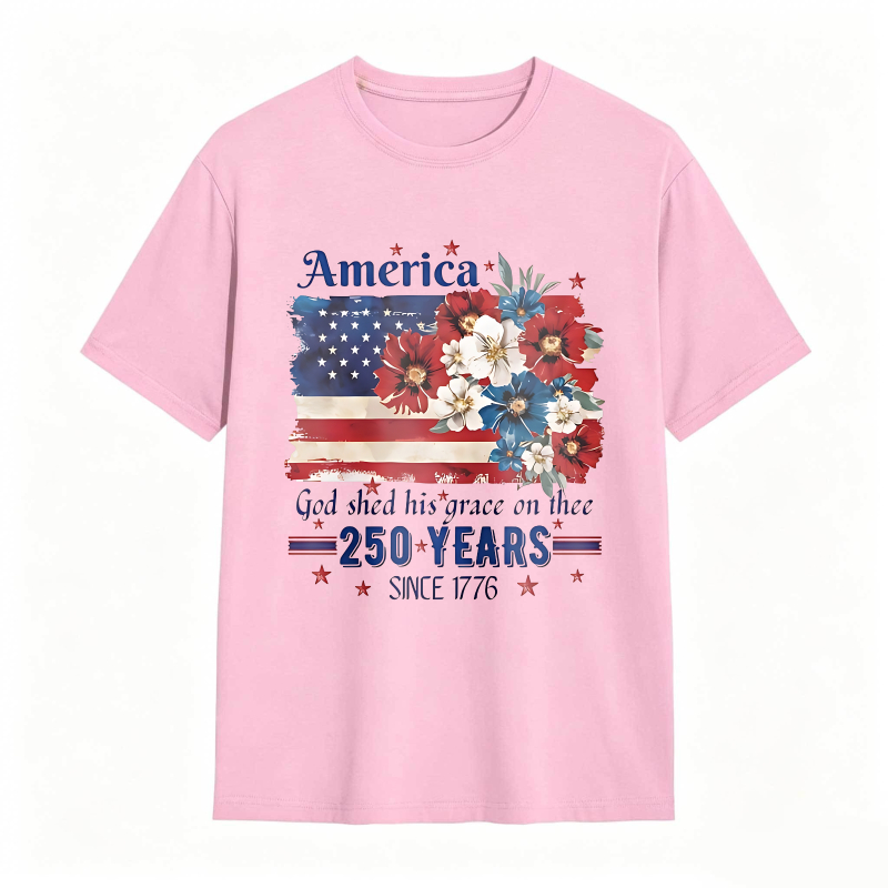 America Flag With Flowers And Text God Shed His Grace On Thee 250 Years Since 1776 T-shirt