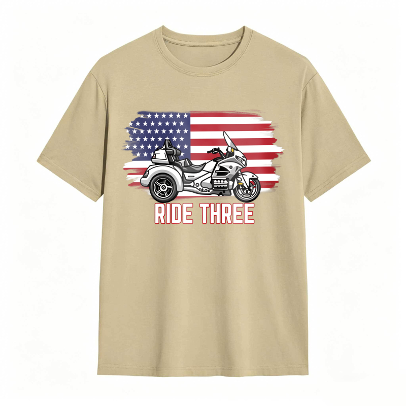 Motorcycle With American Flag Ride Three Unisex Classic T-shirt