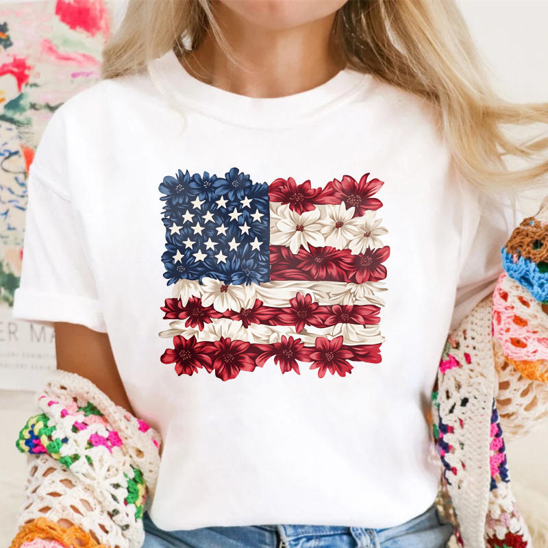 Floral American Flag Design T-shirt