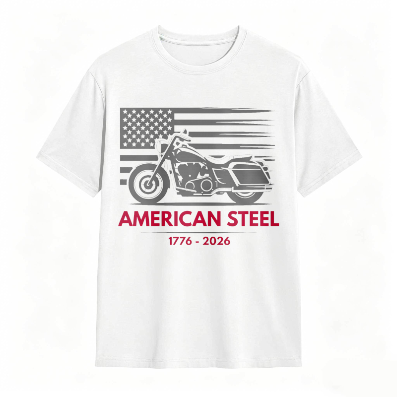American Flag Motorcycle American Steel 1776 2026 Unisex Classic T-shirt