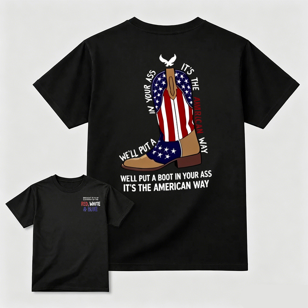 Eagle American Flag Cowboy Boots Graphic T-Shirt